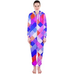 Squares Pattern Geometric Seamless Hooded Jumpsuit (ladies)  by Sapixe