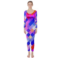 Squares Pattern Geometric Seamless Long Sleeve Catsuit by Sapixe