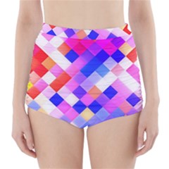 Squares Pattern Geometric Seamless High-waisted Bikini Bottoms by Sapixe