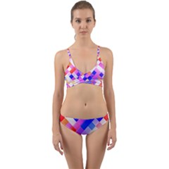 Squares Pattern Geometric Seamless Wrap Around Bikini Set by Sapixe