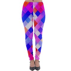 Squares Pattern Geometric Seamless Lightweight Velour Leggings by Sapixe