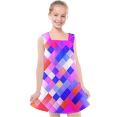 Squares Pattern Geometric Seamless Kids  Cross Back Dress