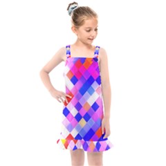 Squares Pattern Geometric Seamless Kids  Overall Dress by Sapixe