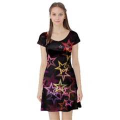 Stars Background Pattern Seamless Short Sleeve Skater Dress by Sapixe