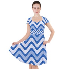 Waves Wavy Lines Pattern Design Cap Sleeve Midi Dress by Sapixe