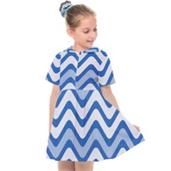 Waves Wavy Lines Pattern Design Kids  Sailor Dress by Sapixe