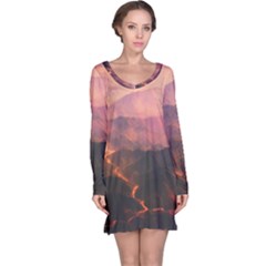 Volcanoes Magma Lava Mountains Long Sleeve Nightdress by Sapixe