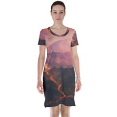 Volcanoes Magma Lava Mountains Short Sleeve Nightdress by Sapixe