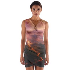 Volcanoes Magma Lava Mountains Wrap Front Bodycon Dress by Sapixe