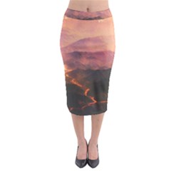 Volcanoes Magma Lava Mountains Midi Pencil Skirt by Sapixe