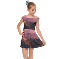 Volcanoes Magma Lava Mountains Kids Cap Sleeve Dress by Sapixe