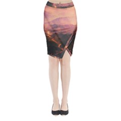 Volcanoes Magma Lava Mountains Midi Wrap Pencil Skirt by Sapixe