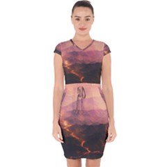 Volcanoes Magma Lava Mountains Capsleeve Drawstring Dress  by Sapixe