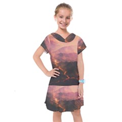 Volcanoes Magma Lava Mountains Kids  Drop Waist Dress by Sapixe