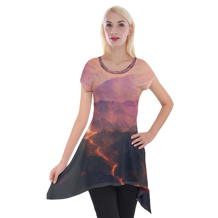 Volcanoes Magma Lava Mountains Short Sleeve Side Drop Tunic