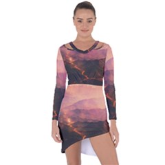 Volcanoes Magma Lava Mountains Asymmetric Cut-out Shift Dress by Sapixe