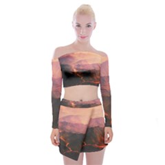 Volcanoes Magma Lava Mountains Off Shoulder Top With Mini Skirt Set by Sapixe