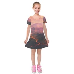 Volcanoes Magma Lava Mountains Kids  Short Sleeve Velvet Dress by Sapixe