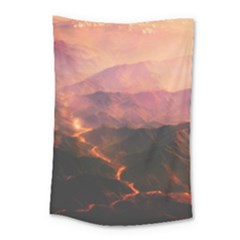 Volcanoes Magma Lava Mountains Small Tapestry by Sapixe