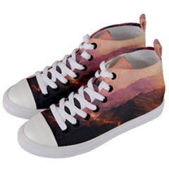 Volcanoes Magma Lava Mountains Women s Mid-top Canvas Sneakers by Sapixe