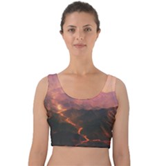 Volcanoes Magma Lava Mountains Velvet Crop Top by Sapixe