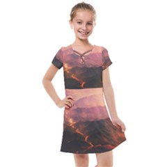 Volcanoes Magma Lava Mountains Kids  Cross Web Dress by Sapixe