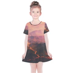 Volcanoes Magma Lava Mountains Kids  Simple Cotton Dress by Sapixe