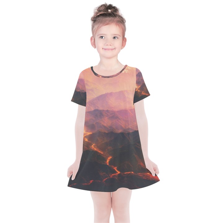 Volcanoes Magma Lava Mountains Kids  Simple Cotton Dress