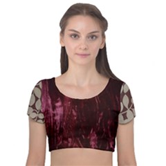 Wordsworth Red Mix 4 Velvet Short Sleeve Crop Top  by DeneWestUK