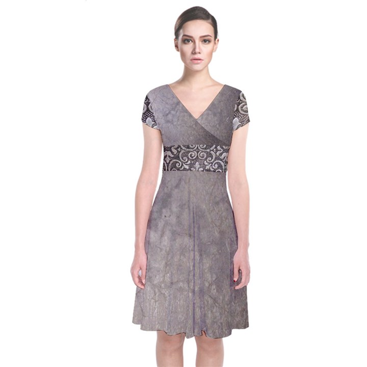 Wordsworth Grey Mix Short Sleeve Front Wrap Dress