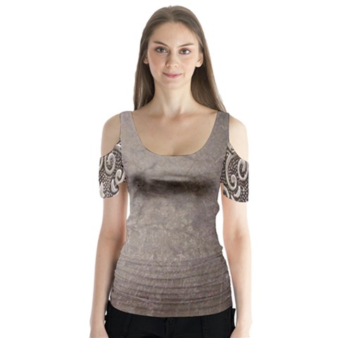 Wordsworth Grey Mix Butterfly Sleeve Cutout Tee  by DeneWestUK