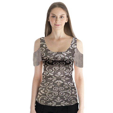 Wordsworth Grey Mix 3 Butterfly Sleeve Cutout Tee  by DeneWestUK