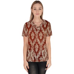 Chorley Weave Brown Women s V-neck Scrub Top by DeneWestUK