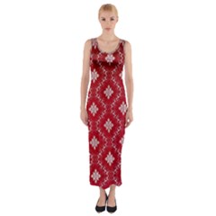 Chorley Weave Red Fitted Maxi Dress by DeneWestUK