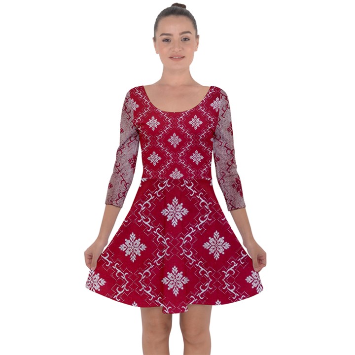 Chorley Weave Red Quarter Sleeve Skater Dress