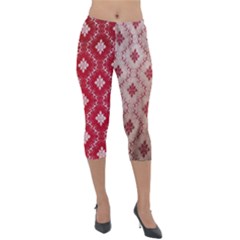 Chorley Weave Red Lightweight Velour Capri Leggings  by DeneWestUK