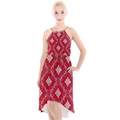 Chorley Weave Red High-low Halter Chiffon Dress 