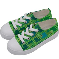 Green Abstract Geometric Kids  Low Top Canvas Sneakers by Sapixe