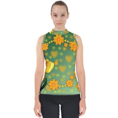 Background Design Texture Tulips Mock Neck Shell Top by Sapixe