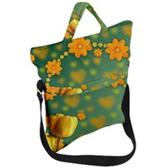 Background Design Texture Tulips Fold Over Handle Tote Bag by Sapixe