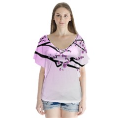 Essential Oils Flowers Nature Plant V-neck Flutter Sleeve Top