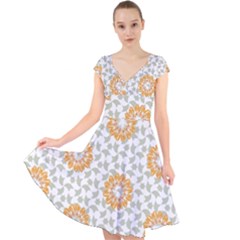 Stamping Pattern Fashion Background Cap Sleeve Front Wrap Midi Dress by Sapixe