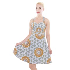 Stamping Pattern Fashion Background Halter Party Swing Dress  by Sapixe