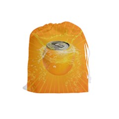 Orange Drink Splash Poster Drawstring Pouch (large) by Sapixe