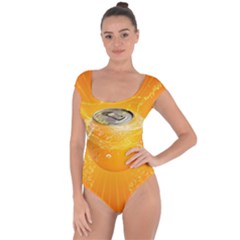 Orange Drink Splash Poster Short Sleeve Leotard  by Sapixe