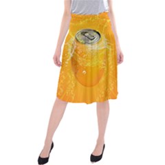 Orange Drink Splash Poster Midi Beach Skirt by Sapixe