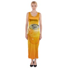 Orange Drink Splash Poster Fitted Maxi Dress by Sapixe