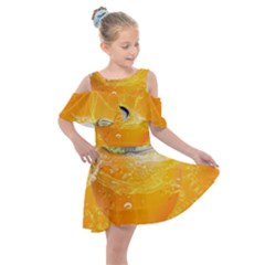 Orange Drink Splash Poster Kids  Shoulder Cutout Chiffon Dress by Sapixe