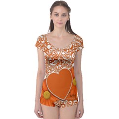 Flower Floral Heart Background Boyleg Leotard  by Sapixe