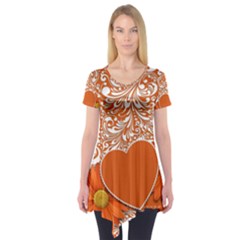 Flower Floral Heart Background Short Sleeve Tunic  by Sapixe